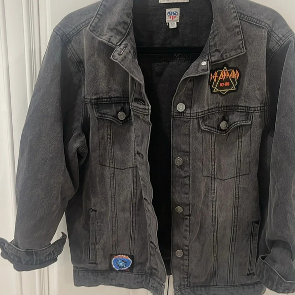 Leppard Ash Grey Black Junkfood denim Jean Patch Long Sleeve Oversized Jacket XS - Picture 8 of 13